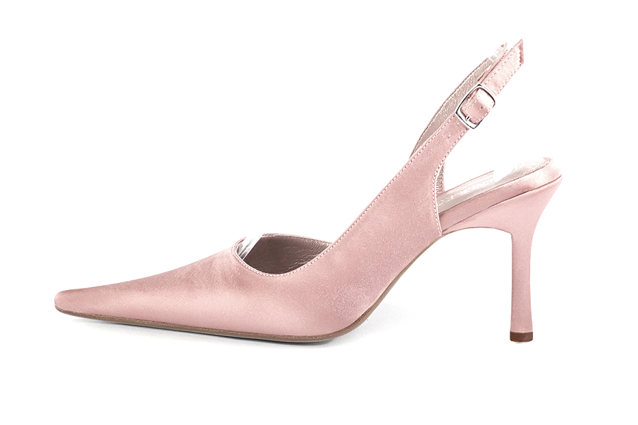 Powder pink women's slingback shoes. Pointed toe. Very high slim heel. Profile view - Florence KOOIJMAN